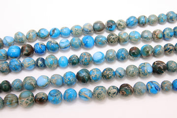 Natural Imperial Royal Blue Jasper Beads, Sea Sediment Round Marbleized Beads BS #55, sizes 6 to 10 mm 15 inch FULL Strands